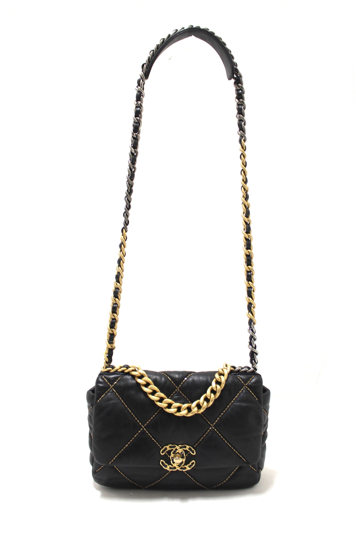 Limited Edition Chanel 19 Medium Black Quilted Lambskin Leather Shoulder Crossbody Bag