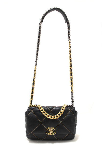 Limited Edition Chanel 19 Medium Black Quilted Lambskin Leather Shoulder Crossbody Bag