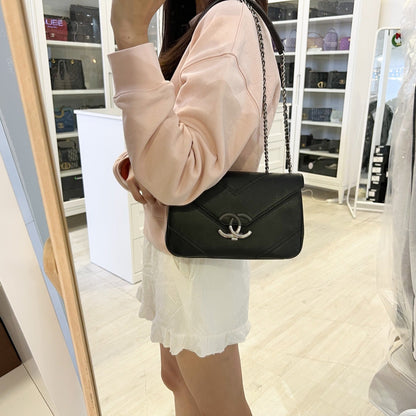 Chanel Macro Chevron Flap Bag with 2-tone CC Logo in Black Caviar and SHW
