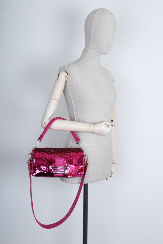 FENDI Iconic Medium Baguette Sequin Pink