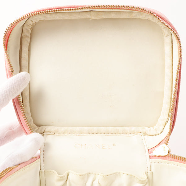Chanel Around 2003 Caviar Skin Cc Mark Stitch Vanity Pink
