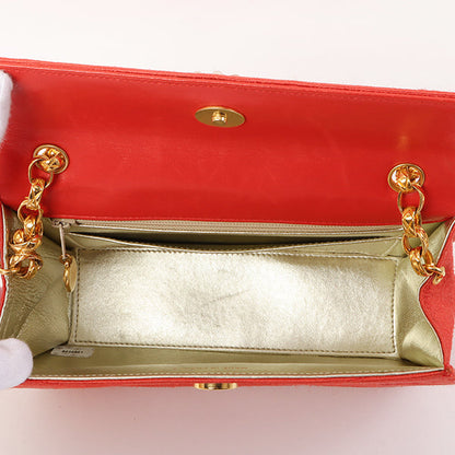 CHANEL Around 1998 Made Cotton Pearl Cc Mark Bijoux Chain Bag Red