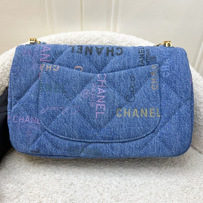 Chanel 22P Denim Mood Medium Flap Bag in Blue Printed Denim and AGHW (Model: AS3135)