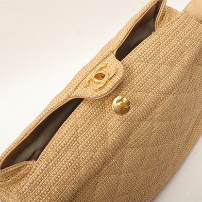 Chanel Around 1992 Made Straw Turn-Lock Shoulder Bag Beige