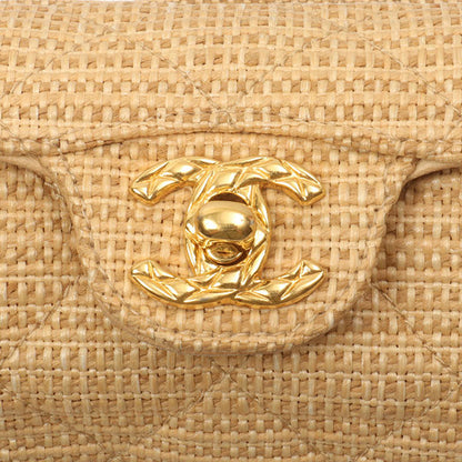 Chanel Around 1992 Made Straw Turn-Lock Shoulder Bag Beige