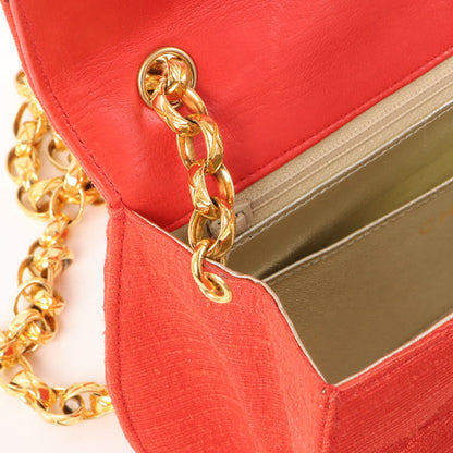 CHANEL Around 1998 Made Cotton Pearl Cc Mark Bijoux Chain Bag Red