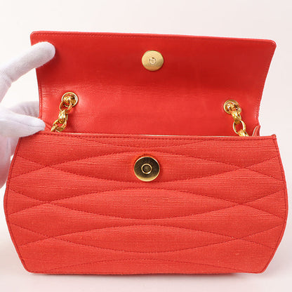 CHANEL Around 1998 Made Cotton Pearl Cc Mark Bijoux Chain Bag Red