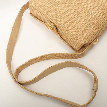 Chanel Around 1992 Made Straw Turn-Lock Shoulder Bag Beige