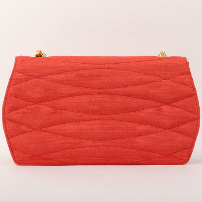 CHANEL Around 1998 Made Cotton Pearl Cc Mark Bijoux Chain Bag Red