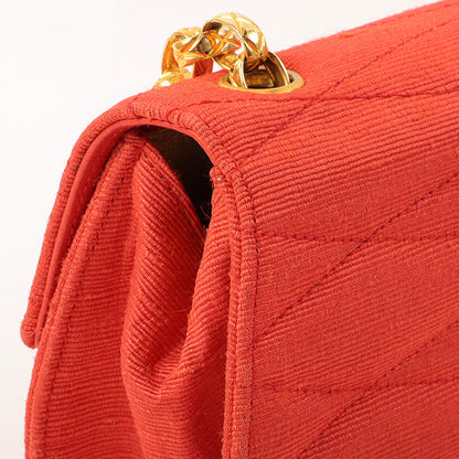 CHANEL Around 1998 Made Cotton Pearl Cc Mark Bijoux Chain Bag Red