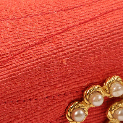 CHANEL Around 1998 Made Cotton Pearl Cc Mark Bijoux Chain Bag Red