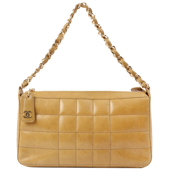 Chanel Around 2002 Made Chocolate Bar Logo Embossed Chain Shoulder Bag Mustard