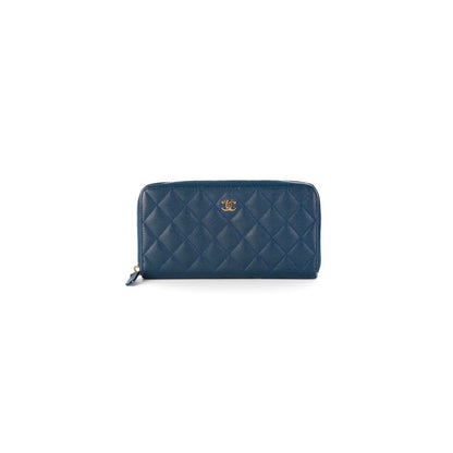 Chanel Caviar Navy Zip Long Wallet