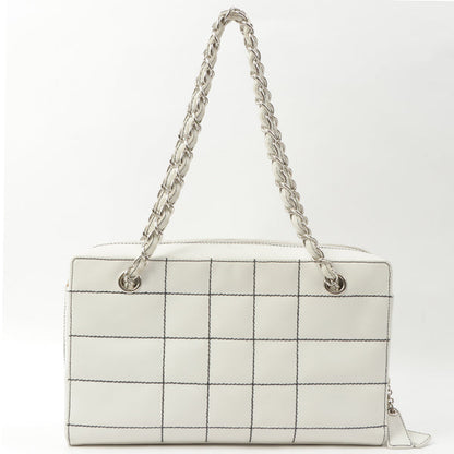 Chanel Around 2002 Made Chocolate Bar Stitch Cc Mark Plate Chain Bag White