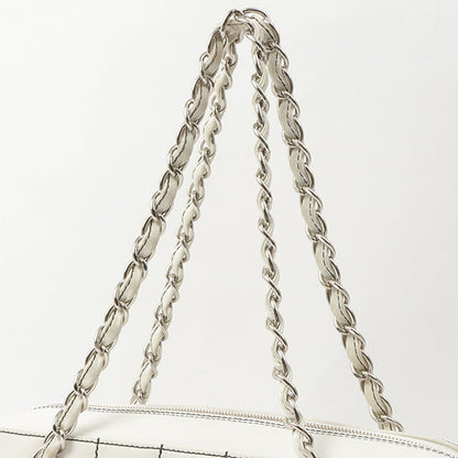 Chanel Around 2002 Made Chocolate Bar Stitch Cc Mark Plate Chain Bag White