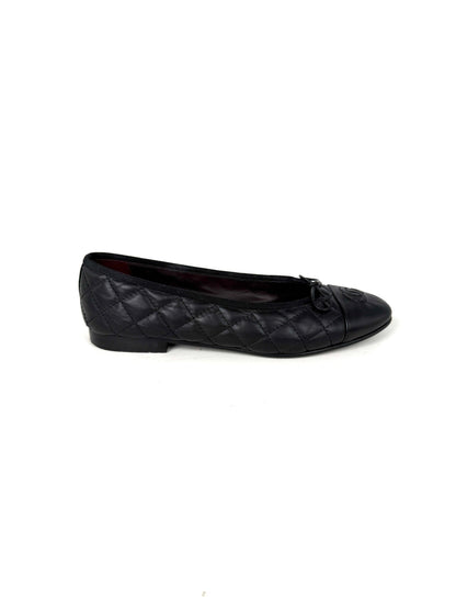 CHANEL Cap Toe Classic Black CC Logo Flats 38.5 8