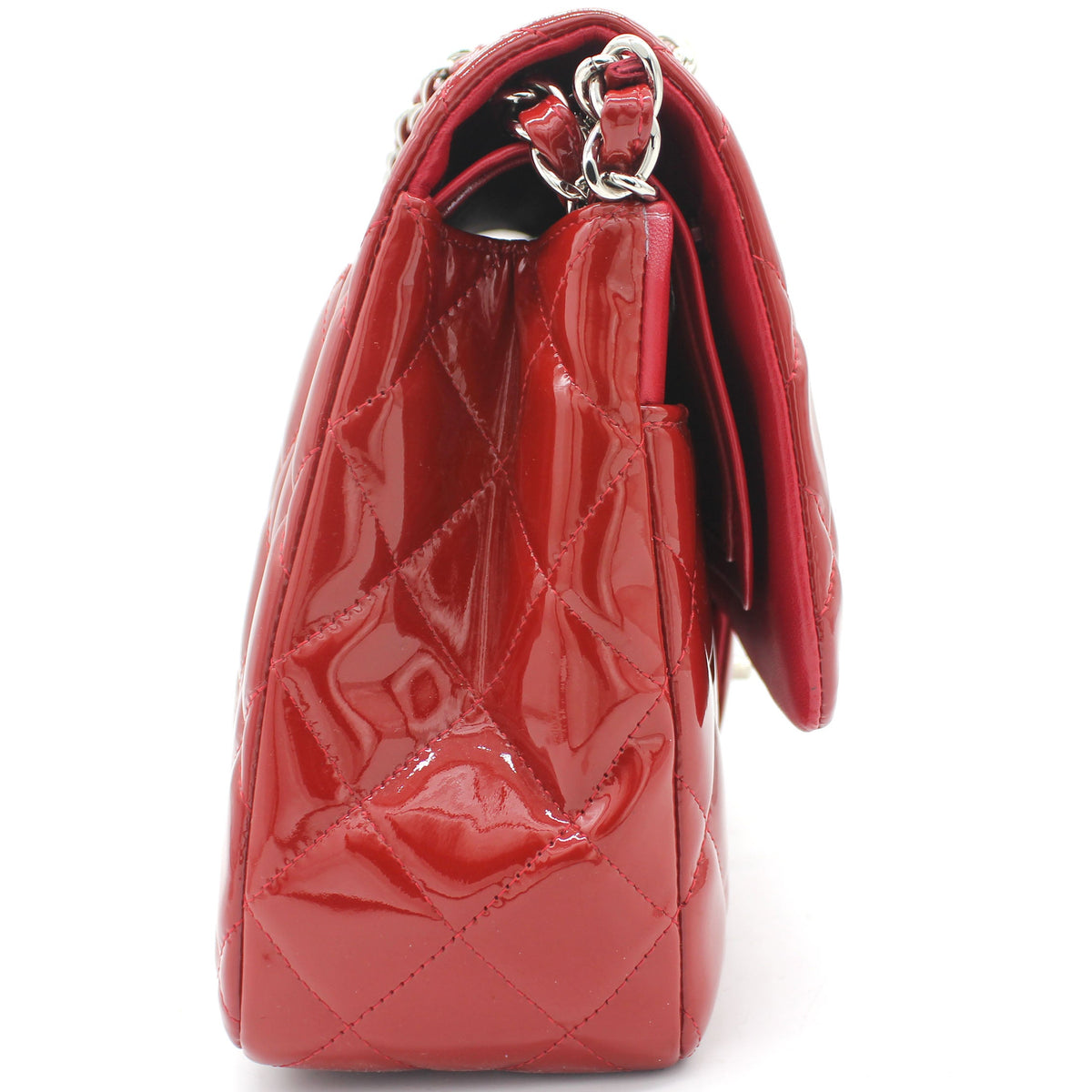 Quilted Jumbo Double Flap Patent Leather Red