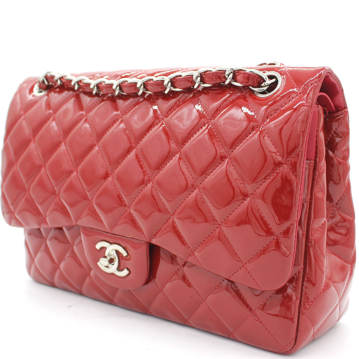 Quilted Jumbo Double Flap Patent Leather Red