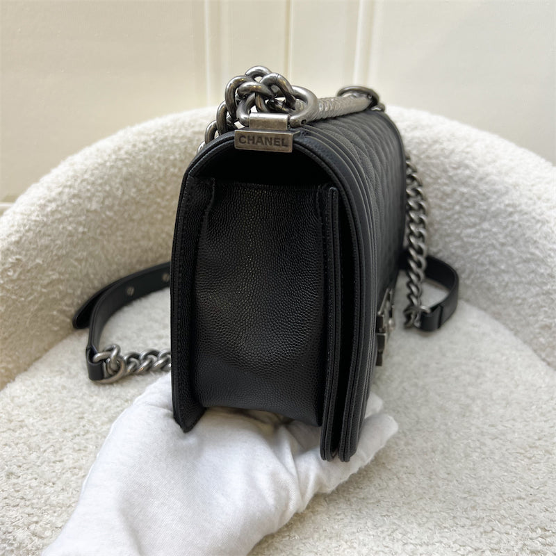 Chanel Medium 25cm Boy Flap in Black Caviar and RHW