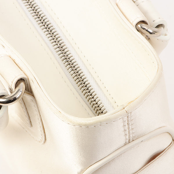 Celine Satin Rhinestone Mini Boogie White