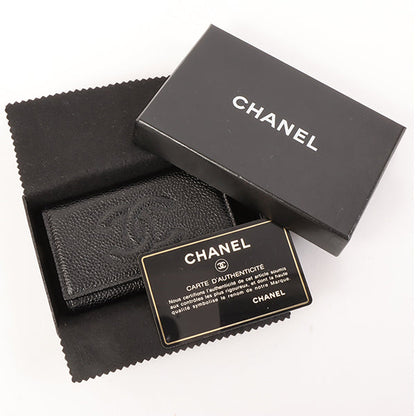 CHANEL Around 1997 Made Caviar Skin Cc Mark Stitch Key Case Black