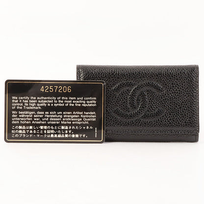 CHANEL Around 1997 Made Caviar Skin Cc Mark Stitch Key Case Black