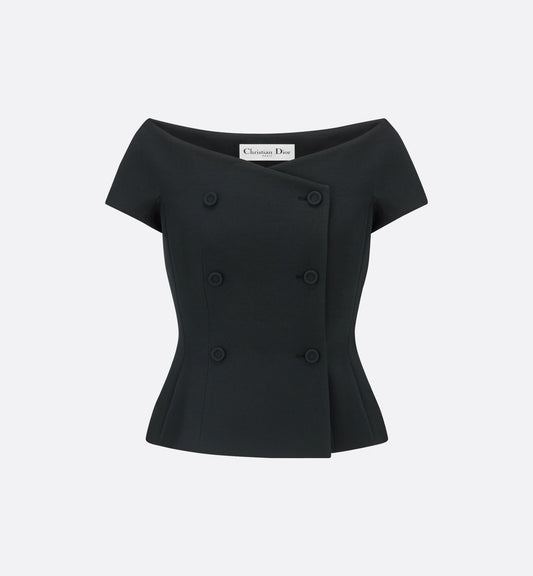 Christian Dior Off-The-Shoulder Double-Breasted Jacket Black Wool Silk Size 34