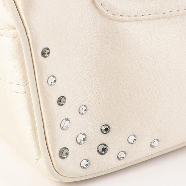 Celine Satin Rhinestone Mini Boogie White