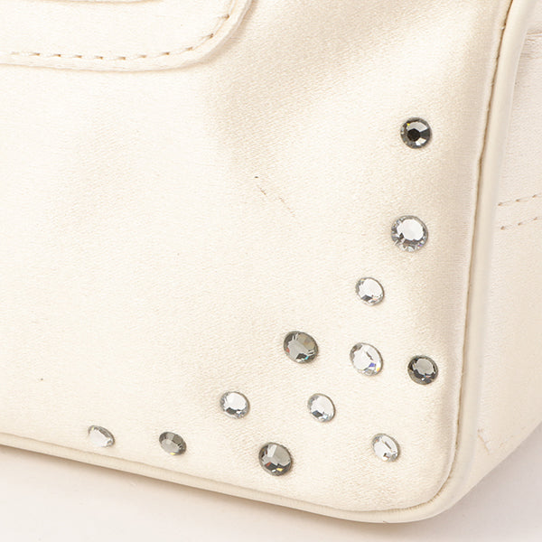 Celine Satin Rhinestone Mini Boogie White