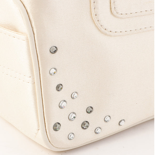 Celine Satin Rhinestone Mini Boogie White