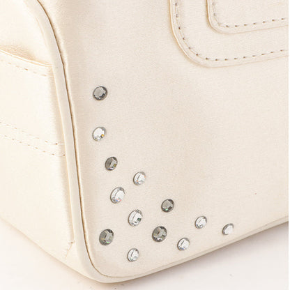 Celine Satin Rhinestone Mini Boogie White