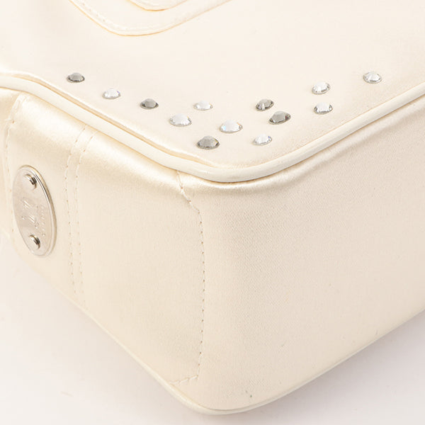 Celine Satin Rhinestone Mini Boogie White