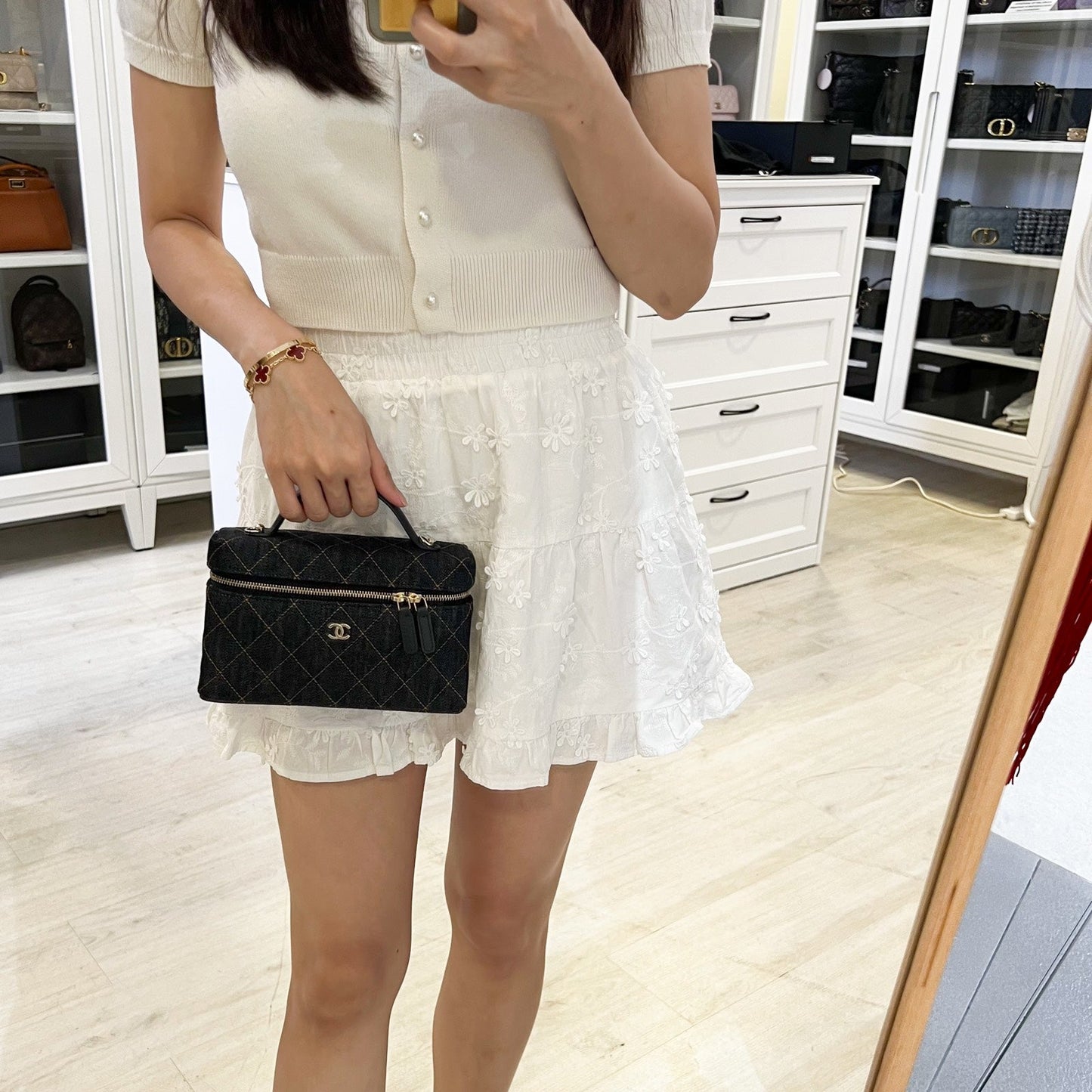 [Local Set - Jan 2026] Chanel 26P Vanity / Clutch with Chain (LP Style Bag) in Dark Blue Denim and LGHW (Model: AP4385)