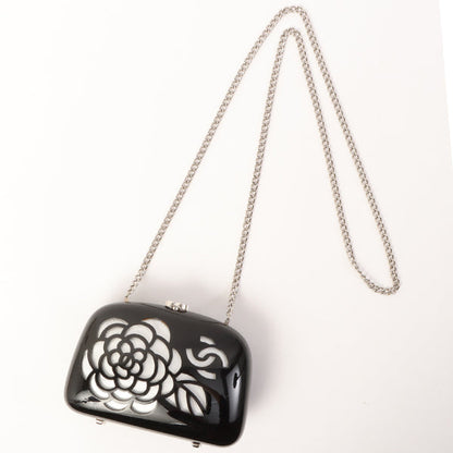 Chanel Around 2007 Plastic Camellia Cutout Chain Bag Black/Silver