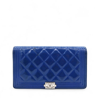 Patent Leather Quilted Boy Yen Wallet Dark Blue