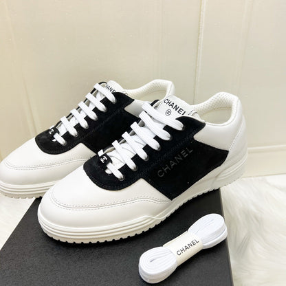 Chanel 24C Sneakers in White Calfskin and Black Suede Sz 38 (Model: G45470)