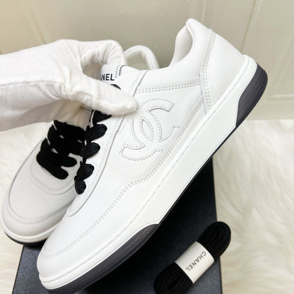 Chanel 24P CC Logo Sneakers in White Calfskin Sz 38 (Model: G39978)