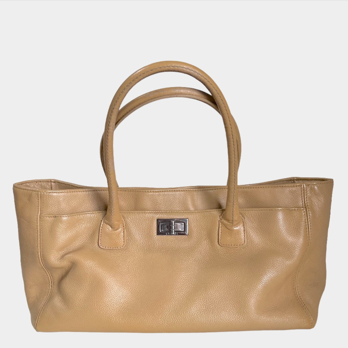 Chanel Cerf Executive 2005 East West Small Camel Caviar Leather Handbag