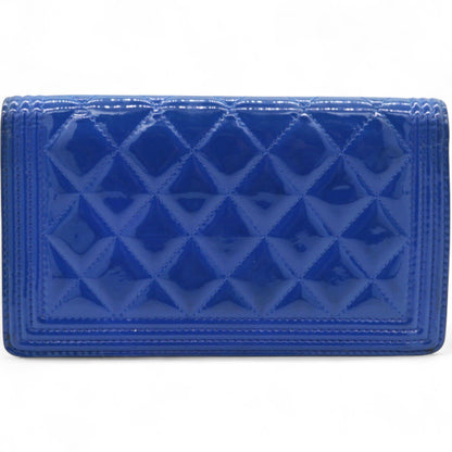 Patent Leather Quilted Boy Yen Wallet Dark Blue