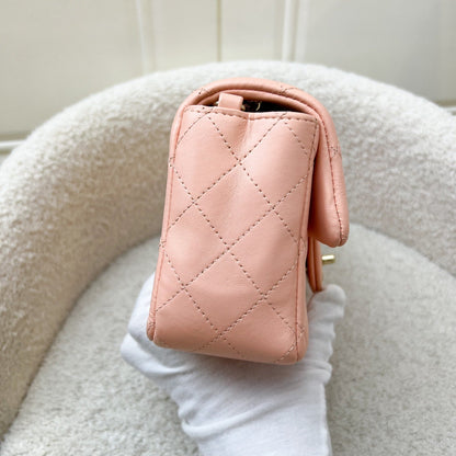 Chanel Classic Mini Rectangle in 22C Peach Pink Lambskin and LGHW (Model: A69900)