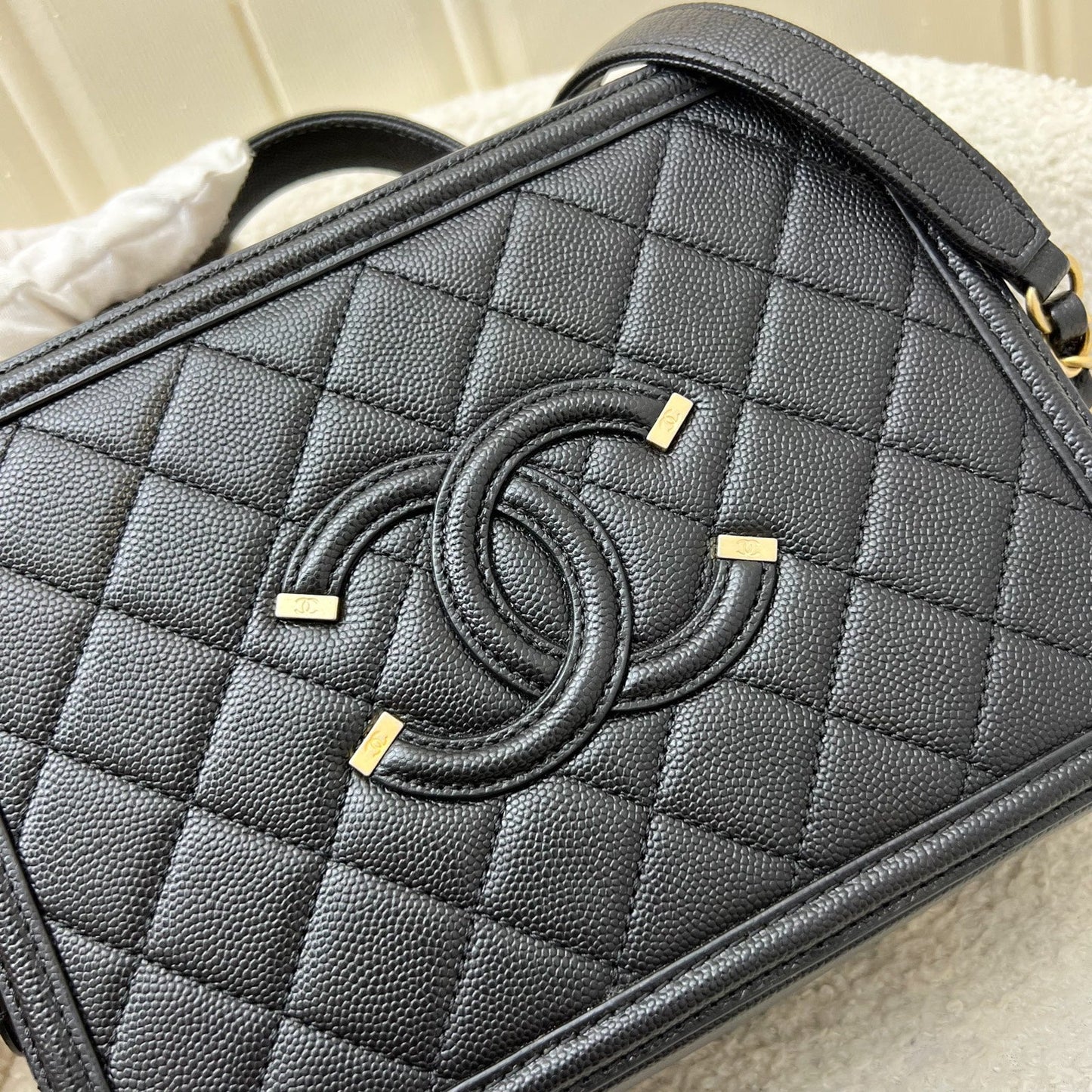 Chanel Medium Filigree Vanity Bag in Black Caviar, Black Trim and AGHW (Model: A93343)