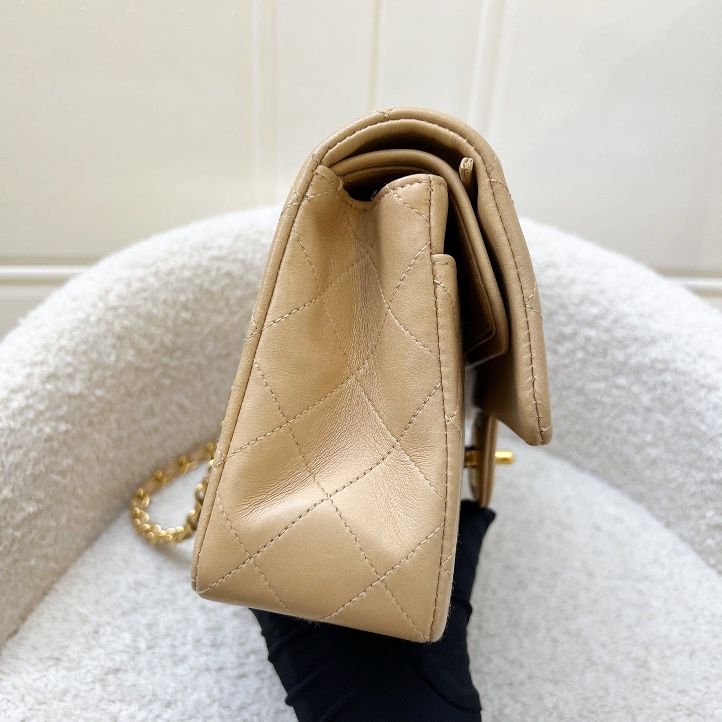 Chanel Vintage Small Classic Flap CF in Milk Tea Beige Lambskin and 24K Gold Plated HW