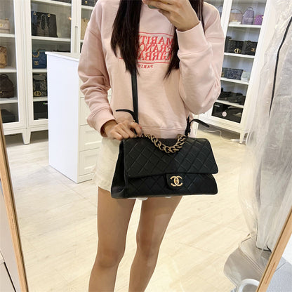 Chanel Large Trapezio Flap Bag in Black Calfskin and AGHW