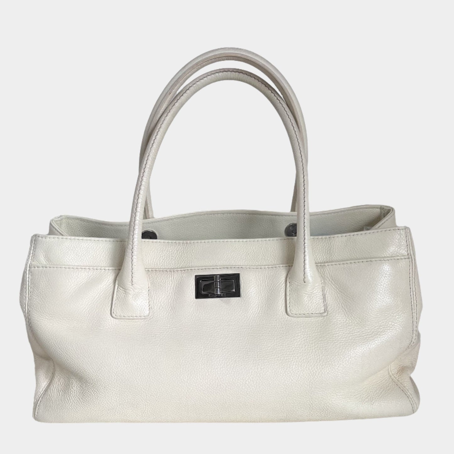 Chanel Cerf Executive East West Small White Caviar Leather Handbag