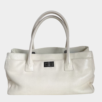 Chanel Cerf Executive East West Small White Caviar Leather Handbag