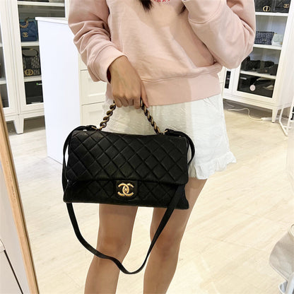 Chanel Large Trapezio Flap Bag in Black Calfskin and AGHW