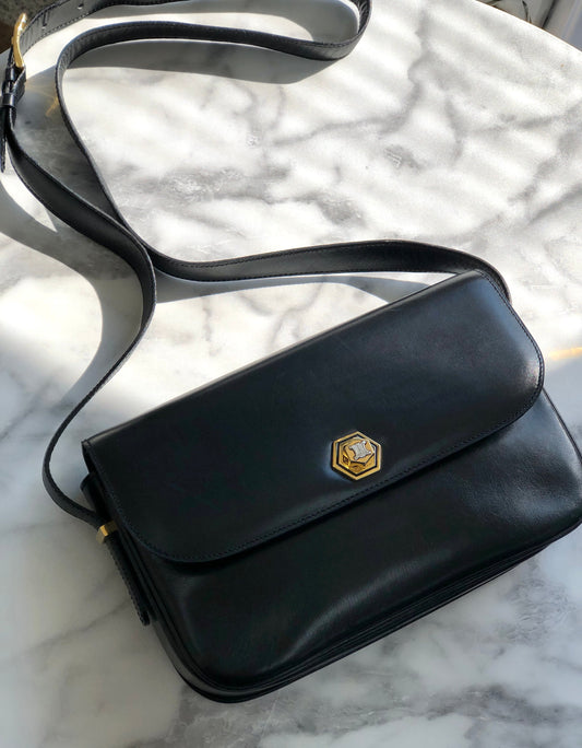 CELINE  Triomphe Turn lock Crossbody Shoulderbag Black Vintage Old CELINE pcmwku