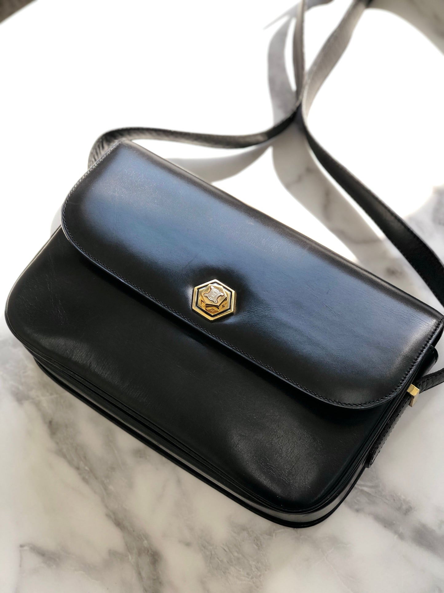 CELINE  Triomphe Turn lock Crossbody Shoulderbag Black Vintage Old CELINE pcmwku