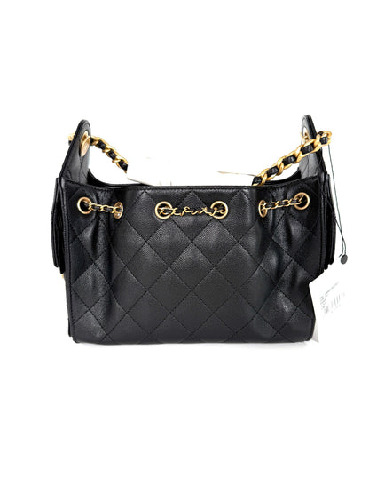 CHANEL 25 Mini Black Quilted Caviar Leather Shoulder Bag New with tag