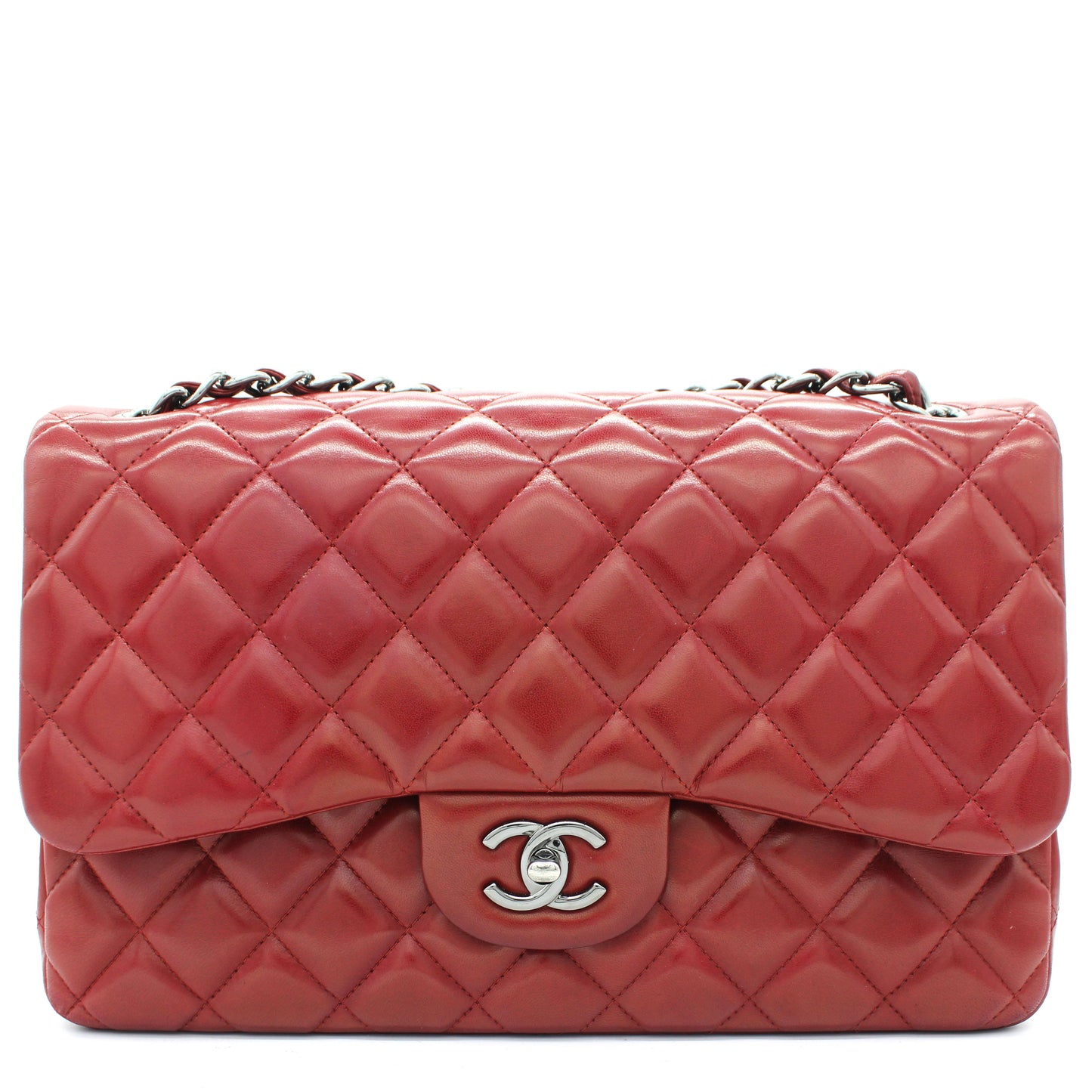 Classic Jumbo Double Flap Red Lambskin Leather Bag